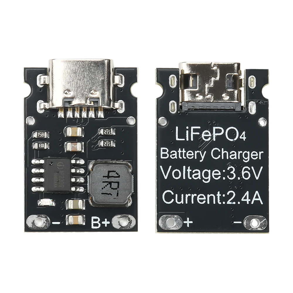 Panel de carga de batería de fosfato de hierro y litio ultrapequeño USB tipo C, módulo de cargador de alta corriente 2,4A, 3,2 V, 3,6 V, 1-10 Uds.