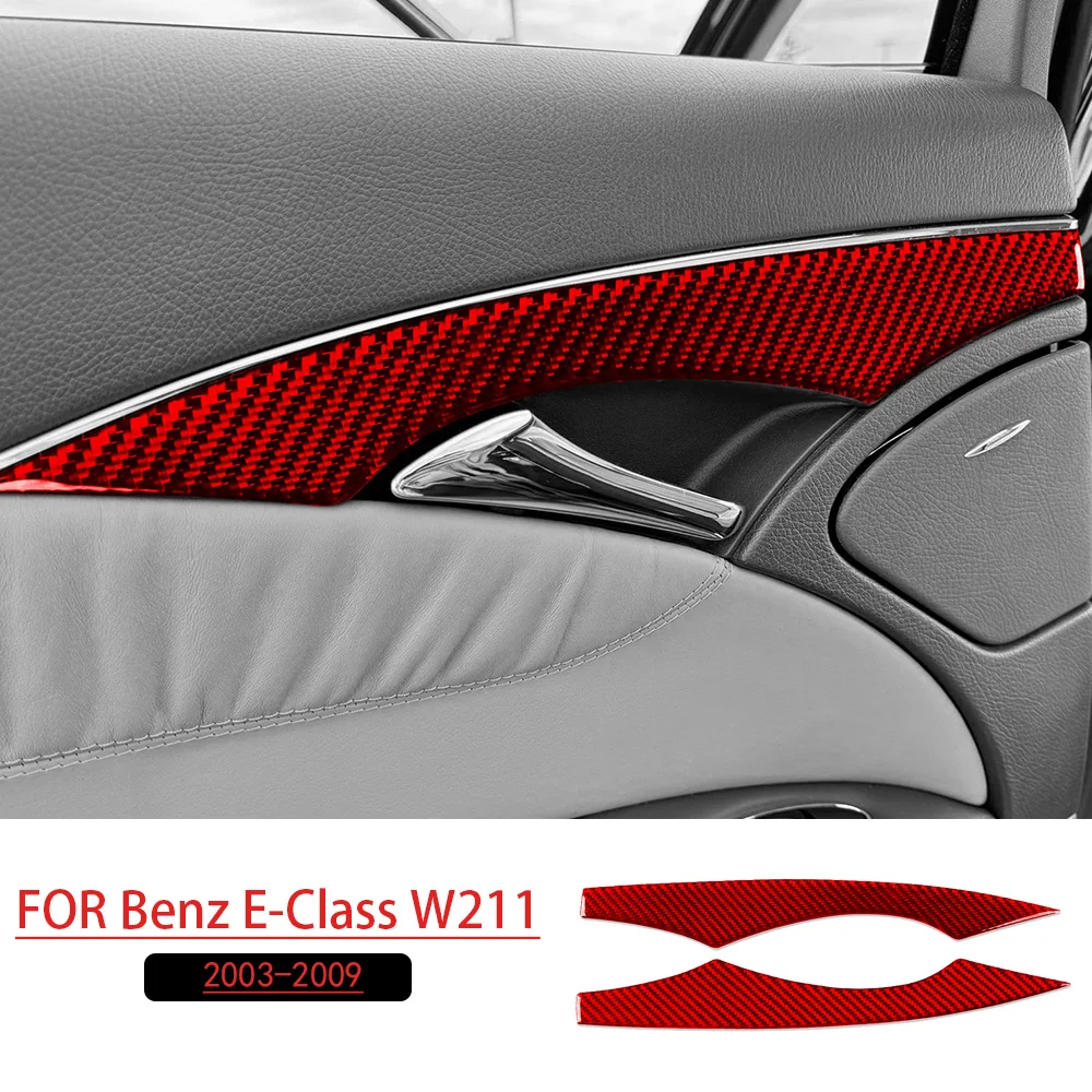For Benz E-Class W211 2003-2009 Rear Door Handle Panel Red Real Soft Carbon Fiber Car Interior Accessories Decoration Stickers