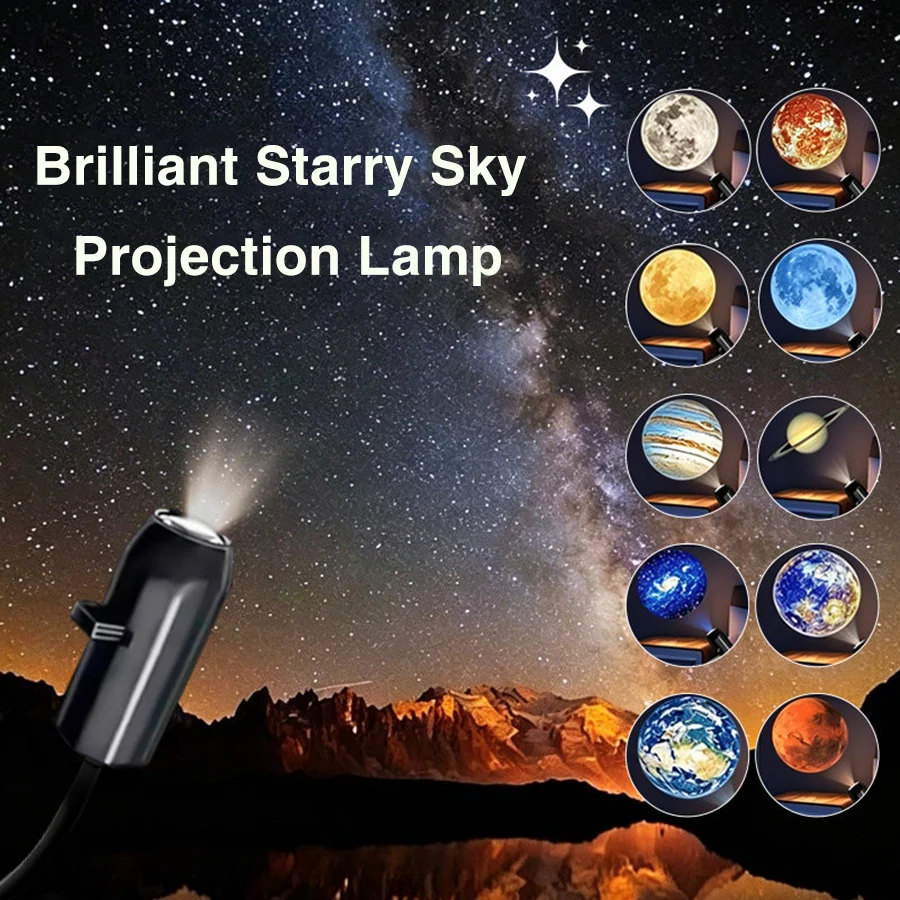 USB-Planetenprojektor-Lampe Galaxie-Sternenhimmel-Nachtlicht 360° Drehbare LED-Projektion mit 10 Filmscheiben für Schlafzimmer und Autodekoration