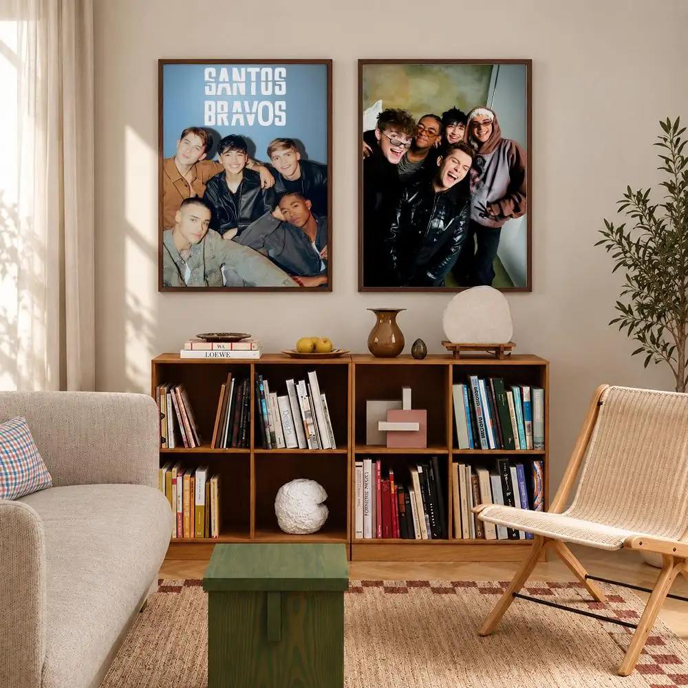 Latin Pop Boy Group Santos Bravos Poster Self‑Adhesive Waterproof Poster Sticker Coffee House Bar Wall Art Home Decor
