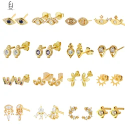 925 Sterling Silver Ear Needle Evil Eye Crystal Stud Earrings for Women Crown Geometry Piercing Small Earring Fashion Jewelry