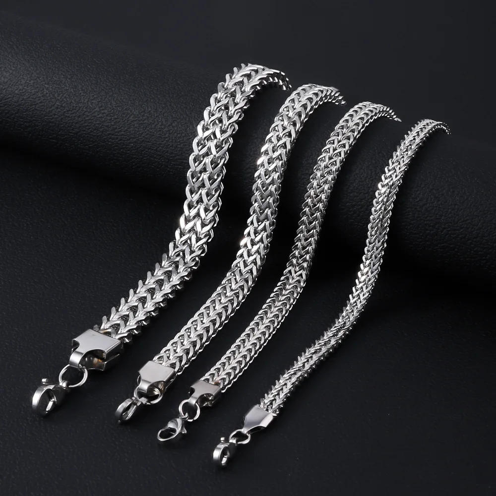 8mm Edelstahl Geflochtenes Doppelreihiges Vorder- und Rückseiten-Fischschuppen-Armband, Einfaches, Nicht Verblassendes Herren-Armband, Hip-Hop-Schmuck – Detail 4