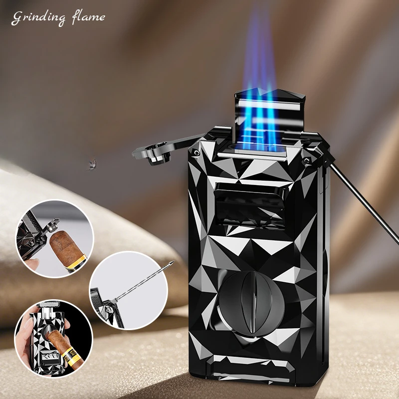 High-end Diamond-shaped Cigar Straight-in Lighter, Multifunctional Portable Igniter, Five-in-one Needle Lighter with Drill