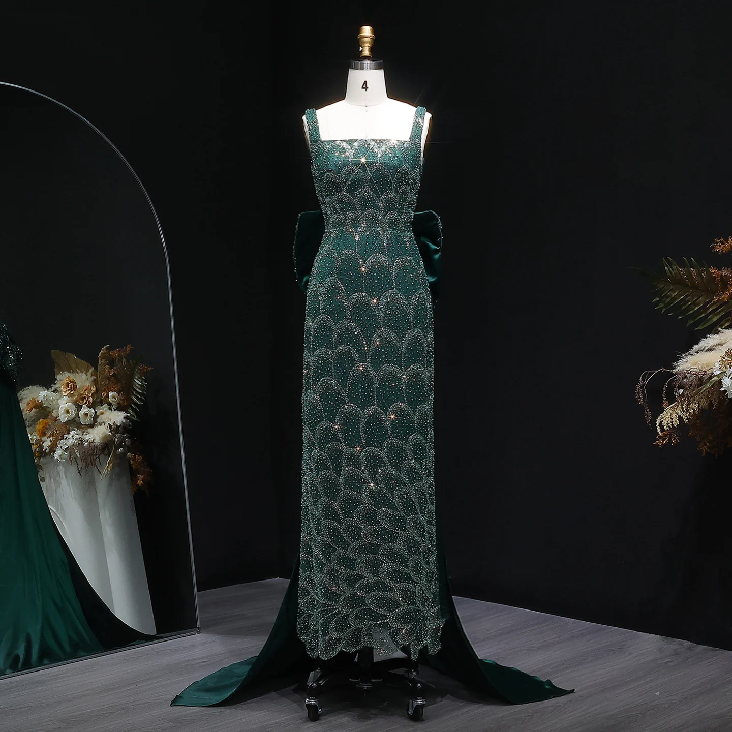 Sharon Said Luxuriöses Smaragdgrünes Meerjungfrauenkleid mit Schleife und Paillettenverzierung für Damen, Hochzeit, Party, Ballkleid SS648 Maßanfertigung – Detail 9