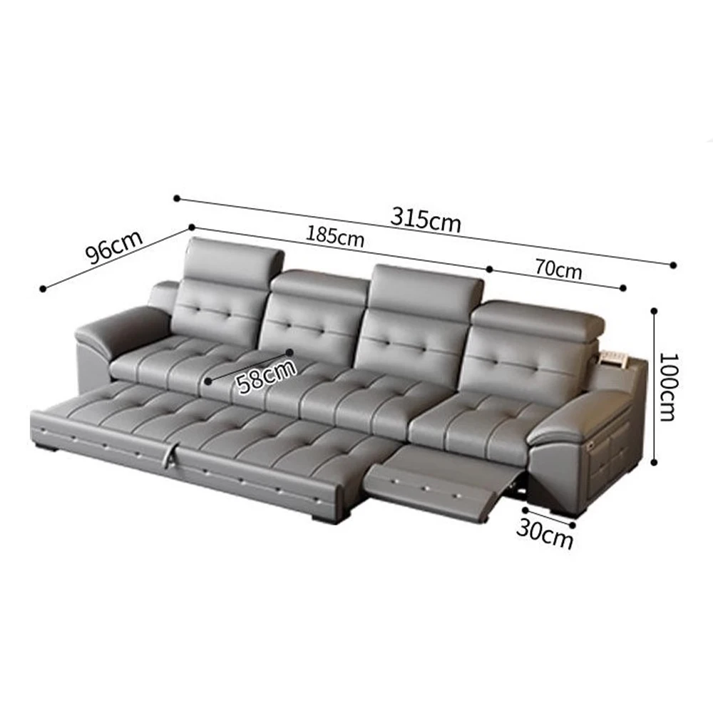 

Electric Reclining Sectional Sofa Bed with Cup Holder & Adjustable Headrests – Italian Genuine Leather Convertible Sleeper Couch