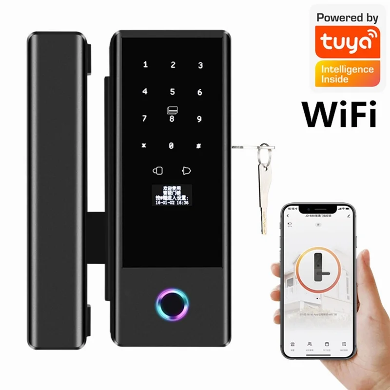 GROCE-Glass Door Fingerprint Lock Electronic For Sliding Glass Doors Tuya Smart Home With Advanced Biometric Access System