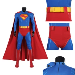 Dorosły superbohater Legacy Clark Kent Man Zentai przebranie na karnawał niebieskie body strój kombinezon karnawał Halloween czerwony płaszcz