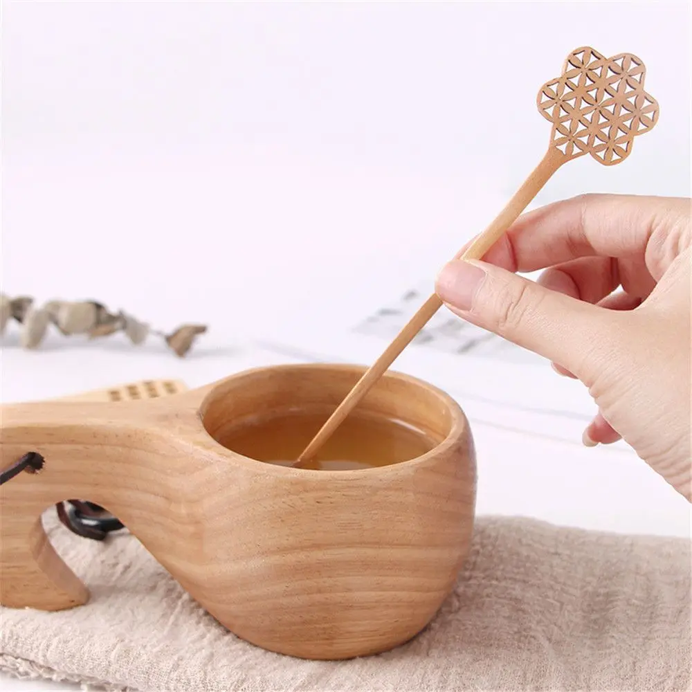 New Coffee Long Handle Wooden Spoon Household Items Tableware Stirring Honey Tea Scoops Nanmu Paint Color