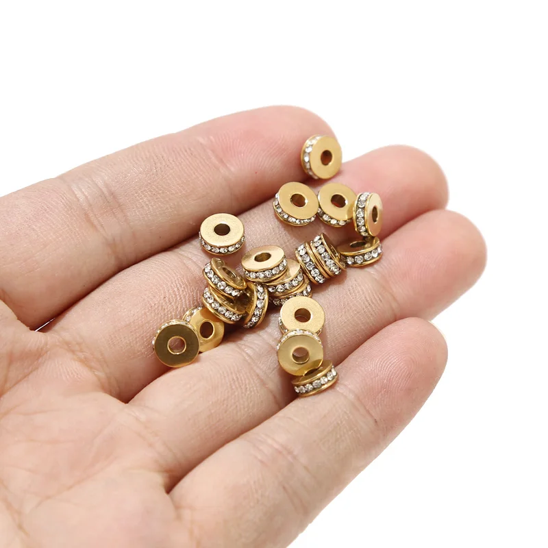 

10pcs Gold Plated Stainless Steel 7mm Width Charm Crystal Beads Round Connectors Accessories For DIY Necklaces Making Findings