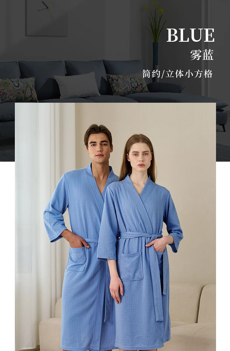 Herren Waffelstrick-Bademantel, Leichter Weicher Spa-Bademantel mit Taschen & Gürtel, Atmungsaktiver Saugfähiger Waffel-Kimono, Schlafbekleidung für Zuhause – Detail 17
