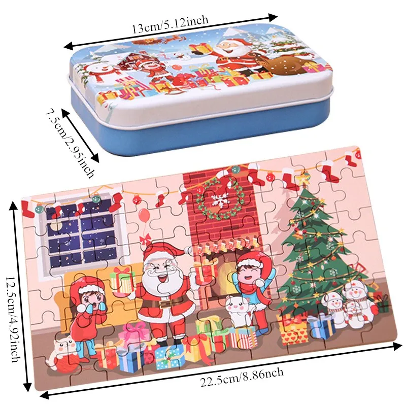 60Pcs Christmas Wooden Puzzle Kids  Diy Jigsaw Educational Toys Parent-Child Interactive Game Kindergarten Children Xmas Gift