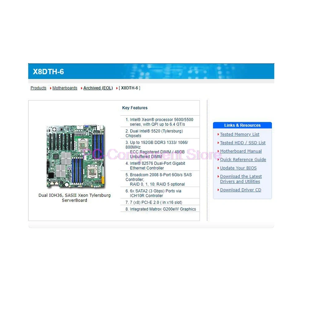 X8DTH-6 For Supermicro Dual IOH36 SASII Xeon PC Board 5600/5500 Series DDR3 Broadcom 2008 8-Port 6Gb/s SAS Controller