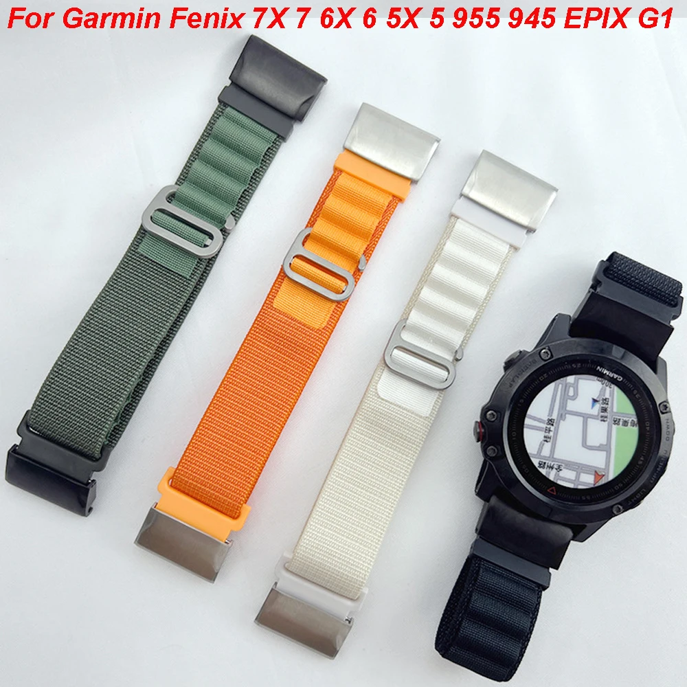 26 22mm szybkie dopasowanie nylonowy pasek do Garmin Fenix 7X 7 6X 6Pro 5X Plus/945/955/Enduro/Enduro 2 /Tactix 7 Pro Smart Watch opaski