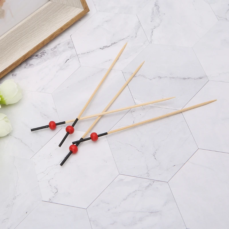 100pcs Beads Bamboo Cocktail Picks Sticks Disposable Toothpicks Party Club