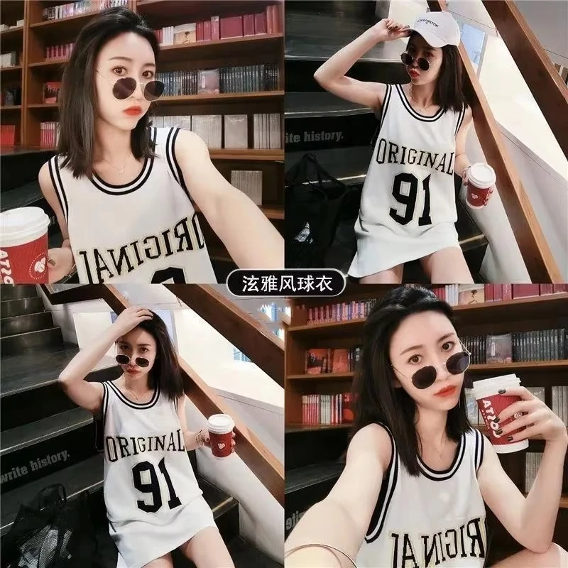 

Latest Pajama Vest Sleeveless T-shirt Women Summer Jersey Basketball Jersey Women Letter Loose BF Style Sports Casual Vest