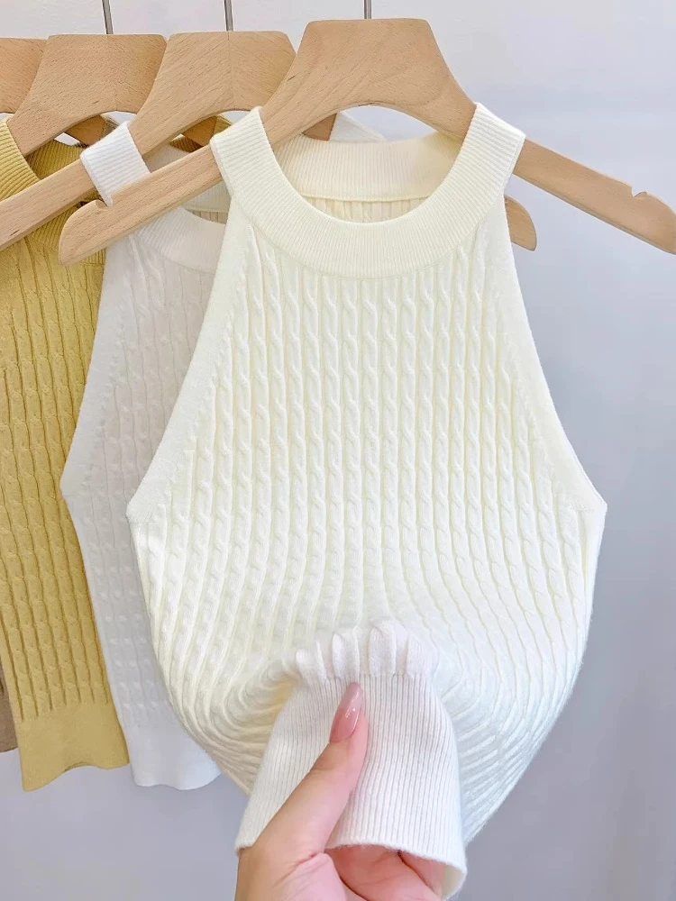 2026 Summer New Women's Knitted Halter Camisole Slim Fit Sleeveless Base Tank T…