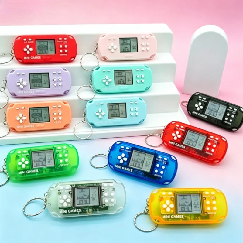 

Mini Size Pocket Handheld Tetris Game Console Keychain Portable Retro Electronic Game Player Kids Mini Toy For Bag Decor Gift