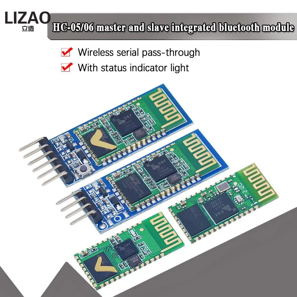 LIZAO HC-05 HC-06 Master-Slave 4Pin Anti-Reverse, Integrated Bluetooth Serial Pass-Through Module, Wireless Serial for Arduino