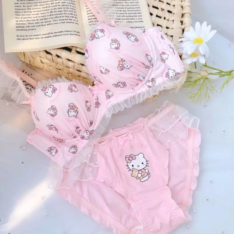 Sanrio Hello Kitty Pants Anime Figure Y2K Sweet Girl Pink Underwear Fashion Kawaii Small Chest Gathering Bra senza anello in acciaio