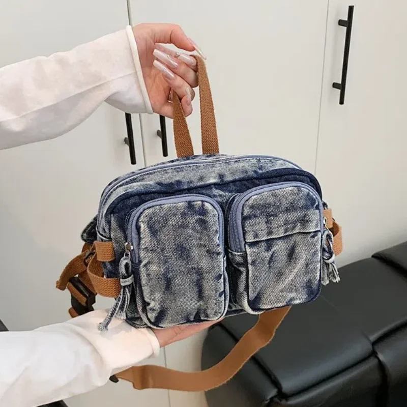 

Denim Chest Bag Women Portable Crossbody Pack Outdoor Leisure Commuting Shopping Hiking Cycling Travel Sports Waist Bags Handbag