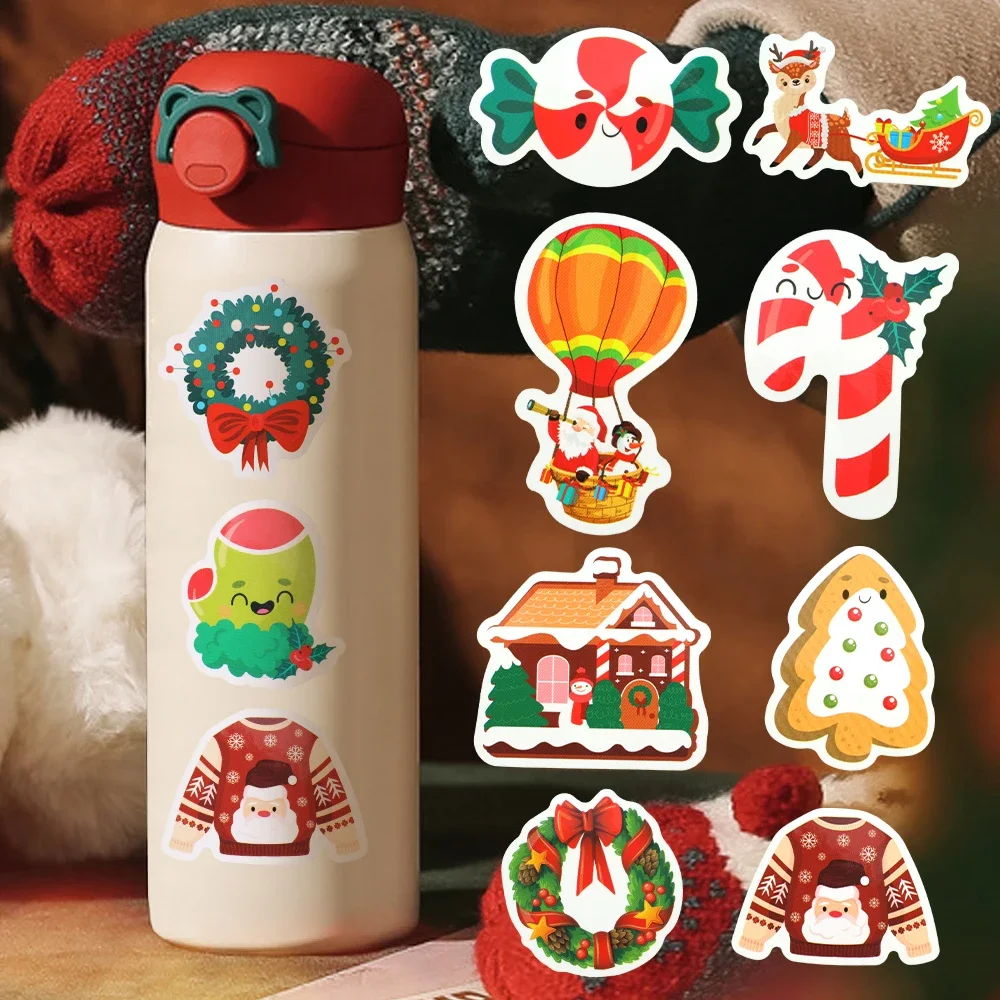 50pcs Kawaii Cartoon Christmas Santa Claus Stickers Kids Toy Diary Laptop Mobile Phone Scrapbook Decoration Graffiti Sticker