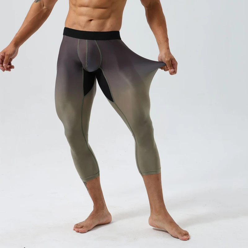 Men's High Elastici Crion Trousers Qui Dry Fitn Training Baskeall Seven-Foot Pants Deep Squat Running