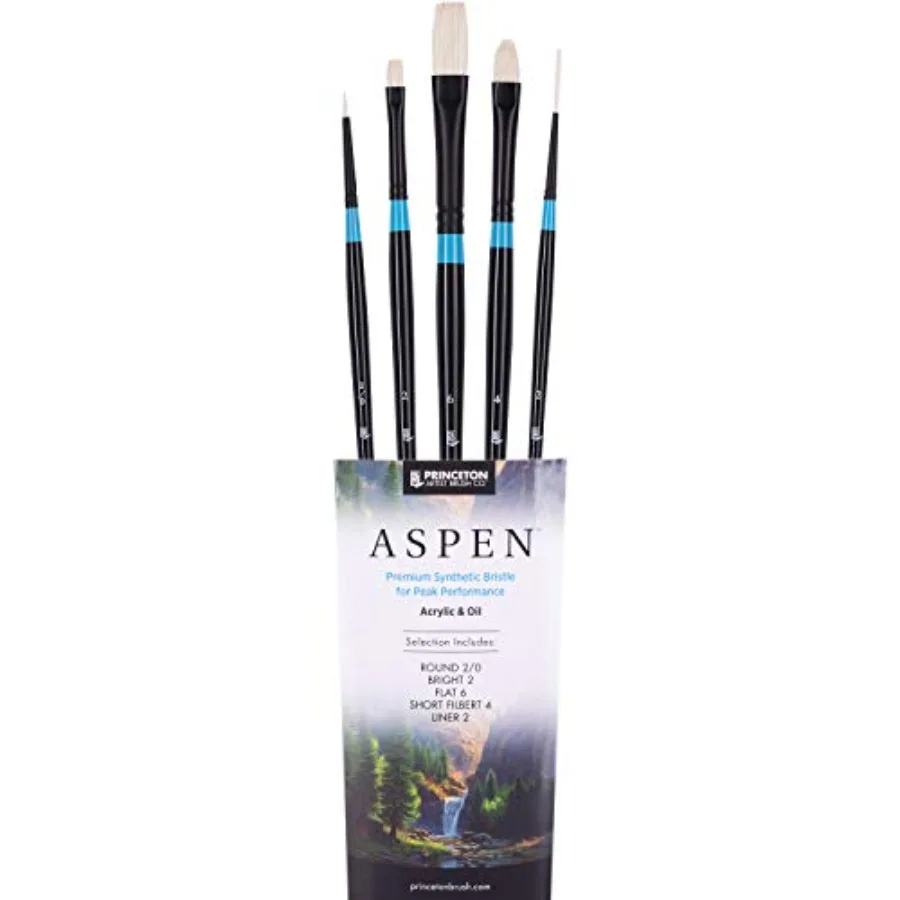 

Aspen 6500 Series 5pc Professional Paint Brushes for Acrylic Painting - Synthetic Oil, Gouache, and Acrylic Paint Brushes Set -