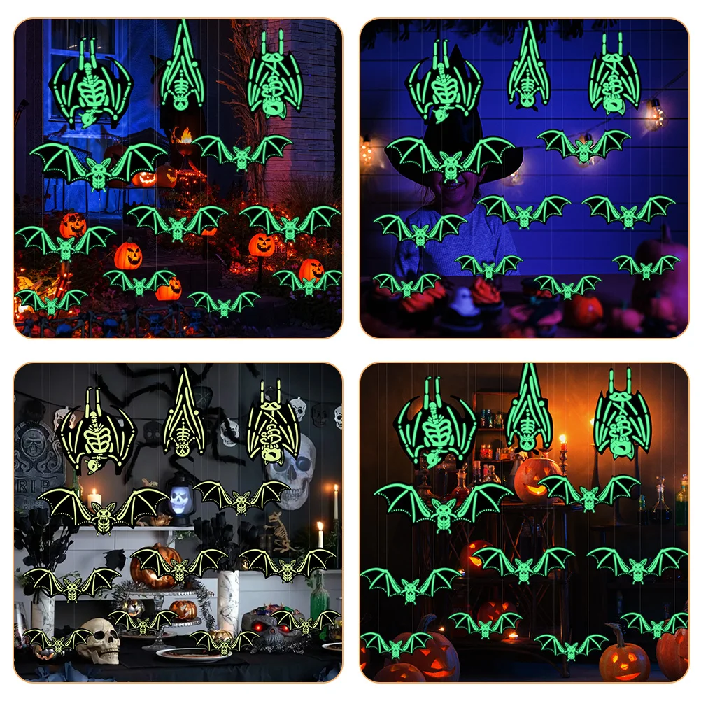 

1 set 1 Set Glow In The Dark Halloween Decor Skull Bat Outdoor Hanging Luminous Garden Party Ornament Festival Accessories