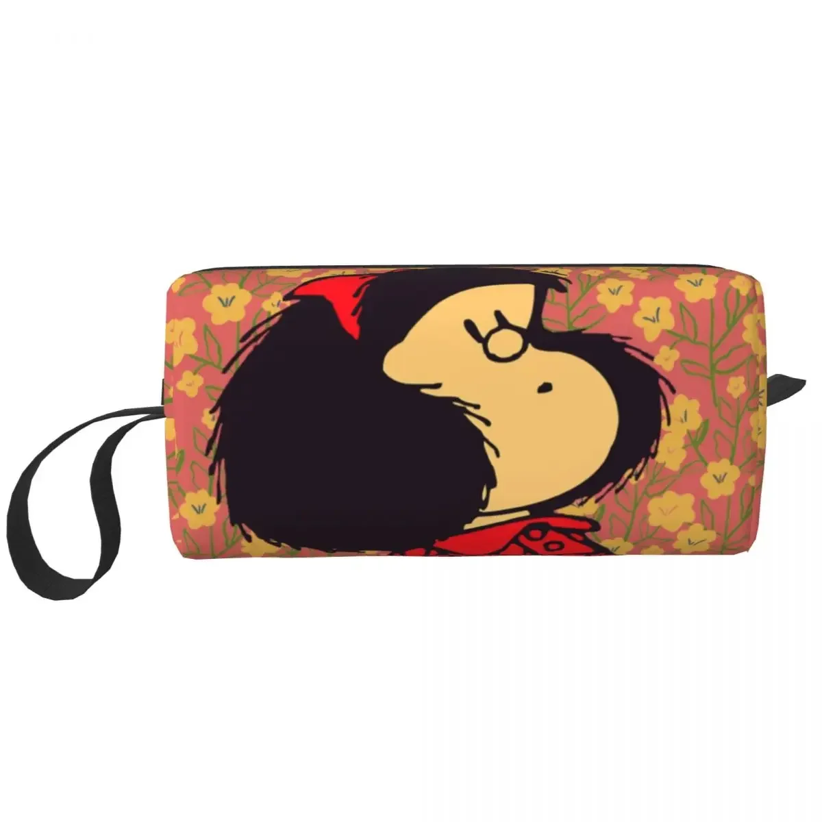 Custom Mafalda And Flowers Toiletry Bag Women Quino Kawaii Cartoon Cosmetic Makeup Organizer Ladies Beauty Storage Dopp Kit Case