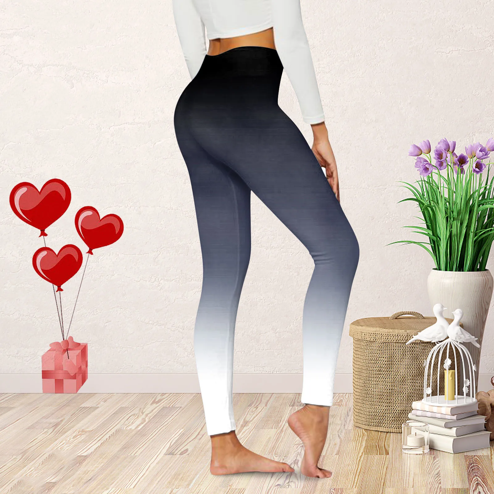 2024 Valentine Day Fashion Casual Gradient Printed Leggings Costume Comfortable Home High Waist Slimming Yoga Pants For Women