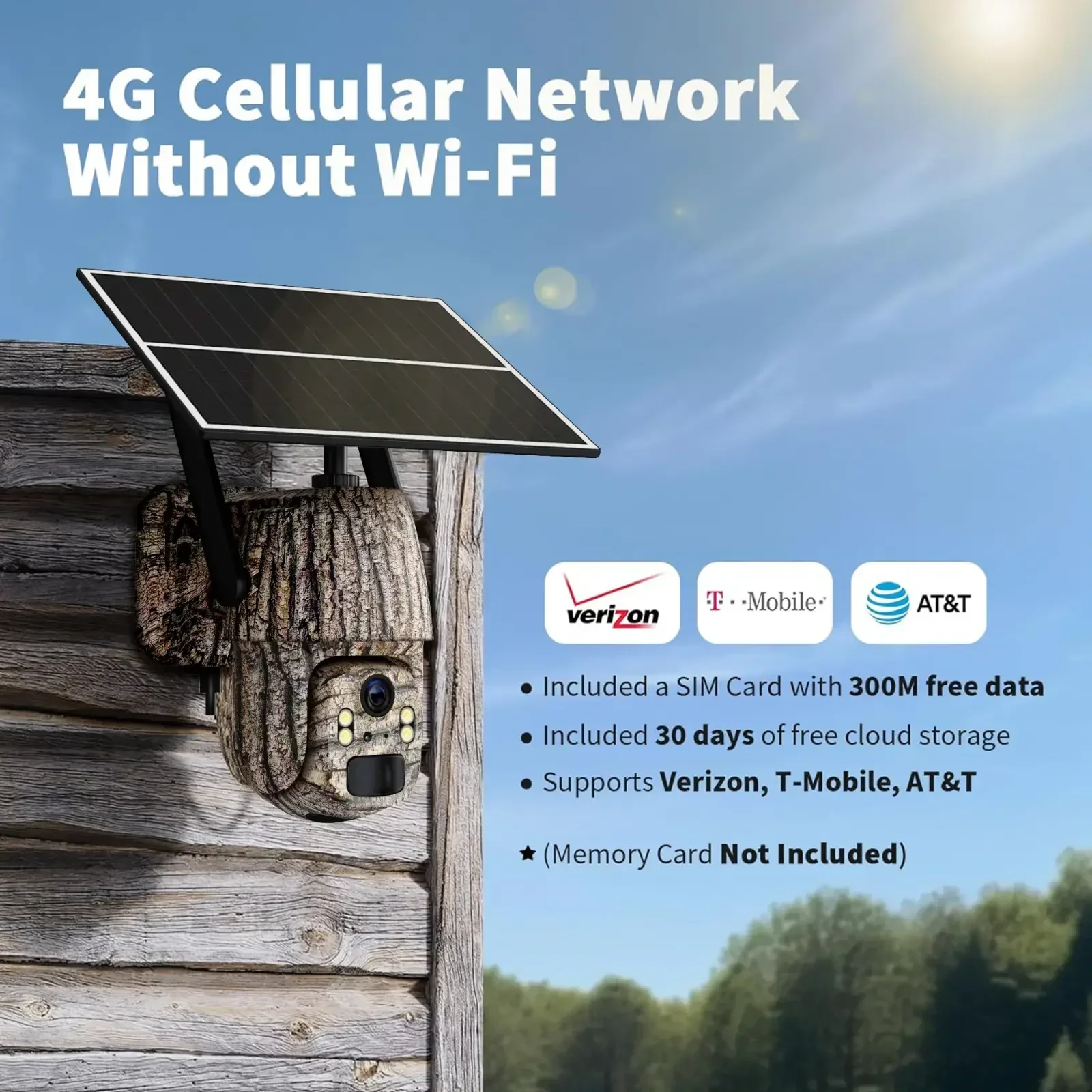 4G LTE Solar Trail Cameras 4/2pcs Outdoor Wireless - No WiFi Needed Security Cameras, 2.7K Color Night Vision, 360° Live View, PIR Motion Detection, 2-Way Talk, Built-in SIM Card