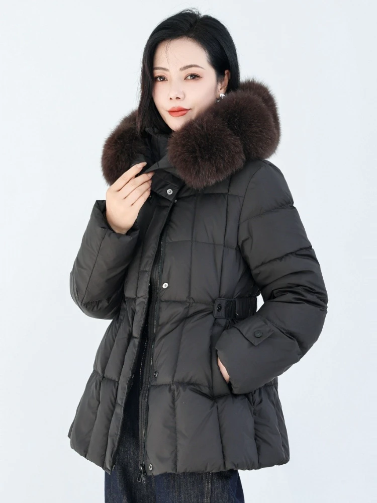 2025 NewFashion à capuche vraie fourrure de renard doudoune femme nouveau automne hiver épais chaud vêtements femmes fourrure naturelle duvet de canard manteau