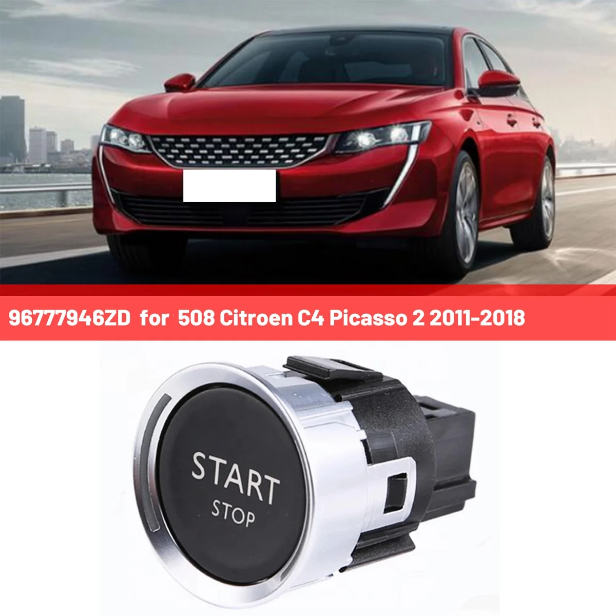 18z-ワンタッチスタートスイッチ、エンジンワンボタンスタートスイッチオート-プジョー508-シトロエンc4-11-18用-ブラック
