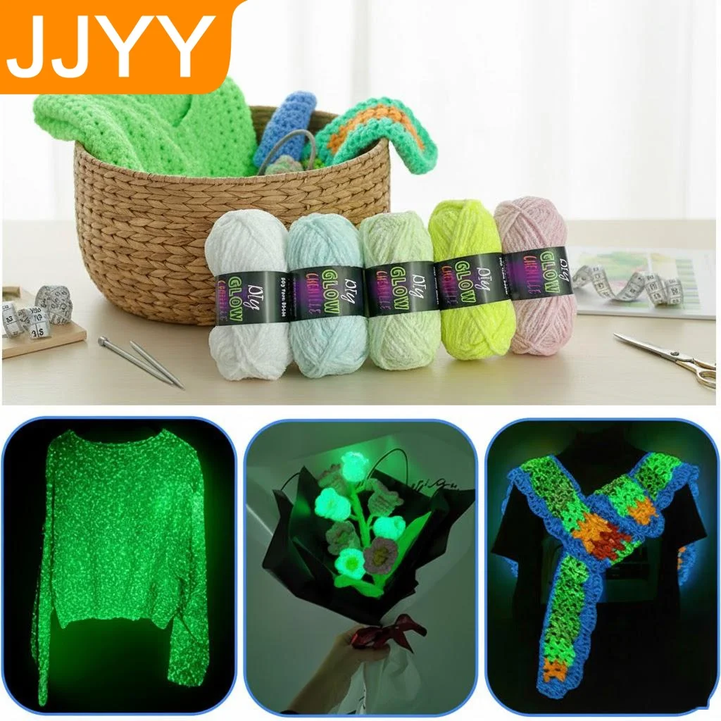 

Glow in Dark Chenille Velvet Yarn 100 Polyester for Knitting Crochet Hand Woven Dolls DIY Crafts