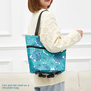 Tragbarer Klappeinkaufswagen, Roll -Supermarktwagen, erweiterbare tragbare Einkaufstasche, Gemüsekaufwagen 11 Hauptverkaufswagen zurück - №9