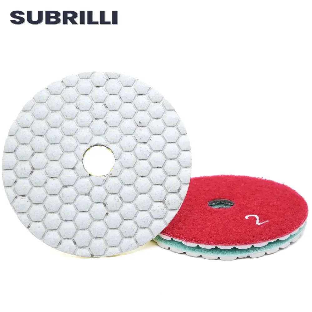 SUBRILLI-disco de lijado Flexible para piedra, granito, mármol, hormigón, 100mm, almohadilla de pulido de 3 pasos de uso en seco de 4 pulgadas