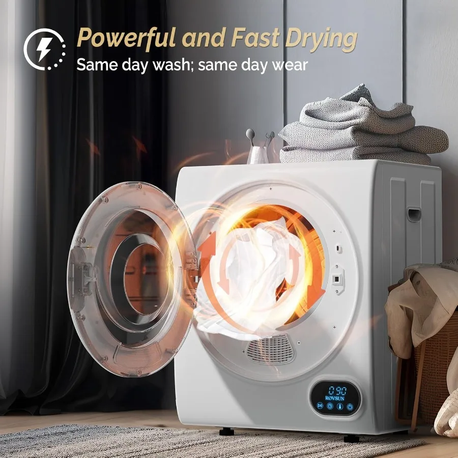 Przenośna suszarka elektryczna do ubrań z ładowaniem od przodu, 110 V, 850 W, wysokiej klasy, o pojemności 42 litrów (1,5 cu.ft), z beczką ze stali nierdzewnej i dotykowym panelem sterowania LCD.