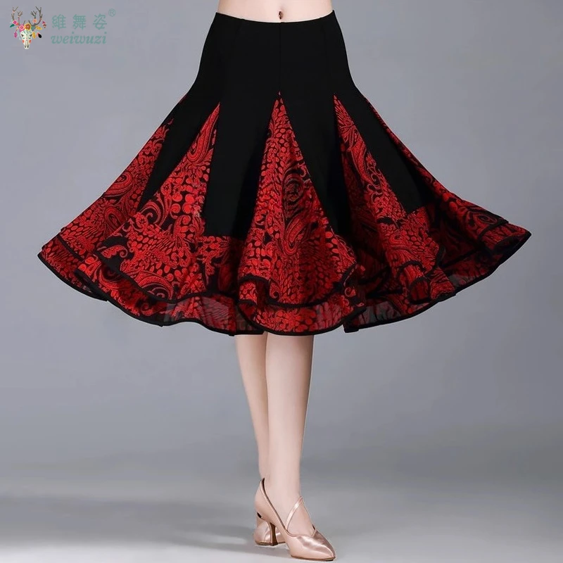 Dame Moderne Schaukel Rock Walzer Ballroom Dance Praxis Rüschen Langen Rock Frauen Ballroom Dance Halb Rock Gedruckt Lange Kleider