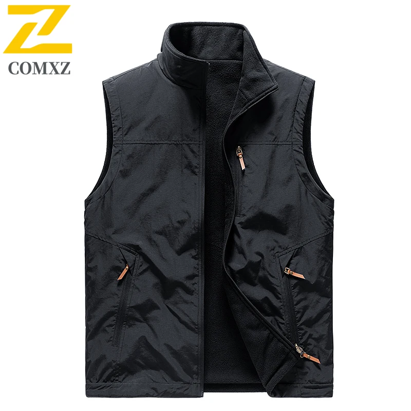 Winter Fleece Sleeveless Men's Ski Camping Vest Casual Double-sided Wool Warm Work Waistcoat 2025 New Cold-proof Fishing Vests