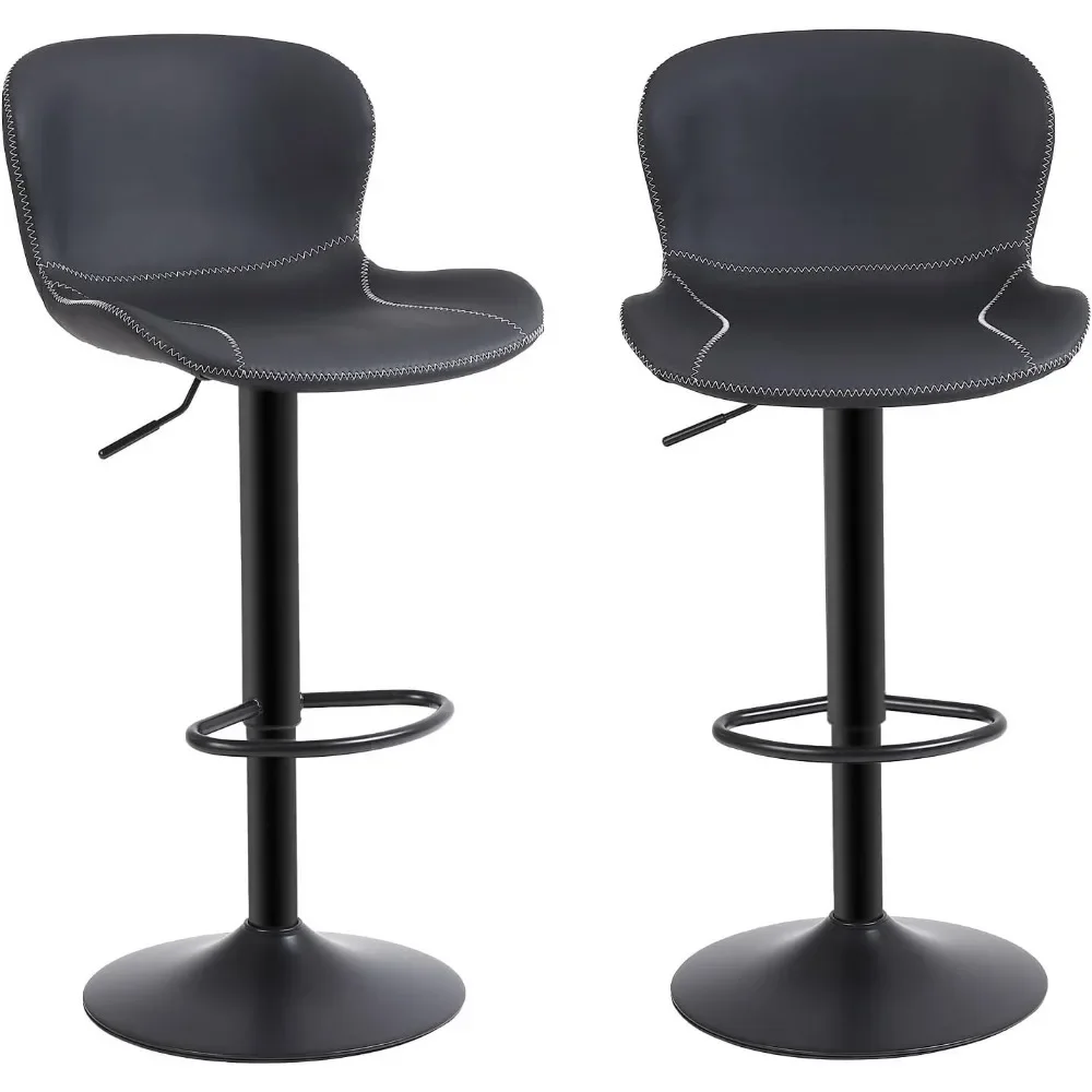 Bar stool set of 2 pieces,leather counter high footed stool with backrest,adjustable height rotating bar stool, without armrests