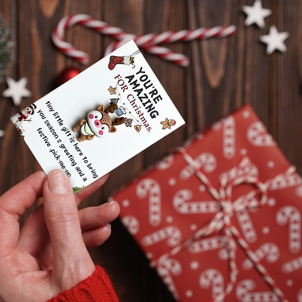 

10 упаковок крошечных жетонов для объятий для вечеринок с полимерными чулками Санта-Клауса, пряничный снеговик, дизайн оленя для вечеринок