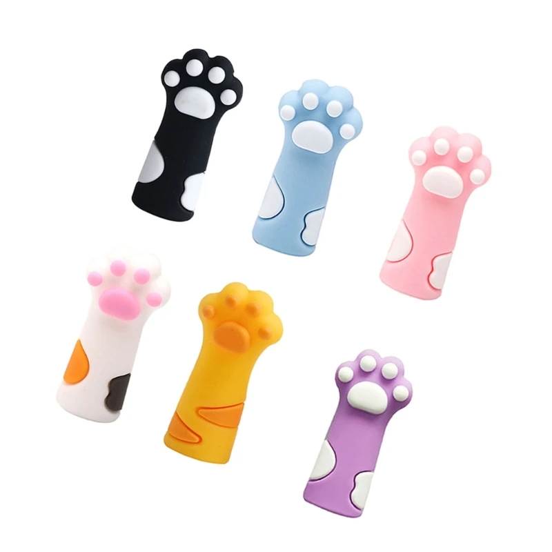 6 peças tampas lápis garra gatos tampas silicone à prova mastigação capas ponta lápis