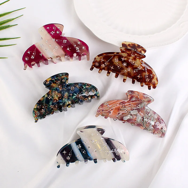

3.74 inch Acetate Sheet Printing Design Hair Claws for Women Girls Tiny Stone Hair Clips Hair Clamps Hairpin Hair Accessories