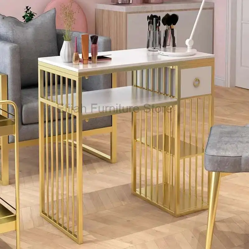 

Nordic Simple Nail Tables Cream Style Modern Marble Tabletop Reception Desks Nail Tables Manicure Dressing Salon Furniture FYMT