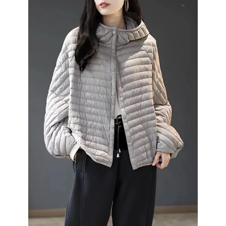 

Women's Loose Lightweight Padded Cotton Jaet 2024 Autumn Season Long Sve Hooded Regular Length Single Button Closure