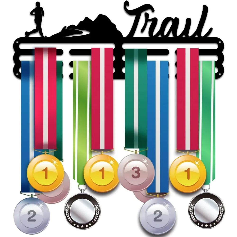 Medal Holder Display Runner Trail Award Ribbon Hanger 3 Lines Medal Hanger Sport Award Ribbon Cheer Rack Wall Mount Metal Frame