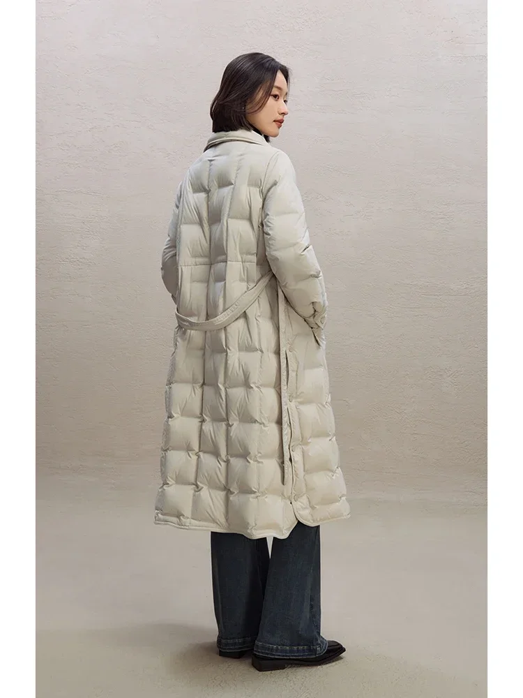 ZIQIAO Commuter Style High-end Long Light Down Jacket for Women 2023 Winter New Waist Warm White Duck Down Coats Female