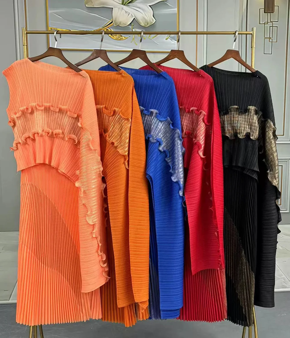 

Extra Large Fashion Suit Women's Two-Piece Long Skirt Lifetime Pleated Skirt Irregular Splicing Top-GZXX1027
