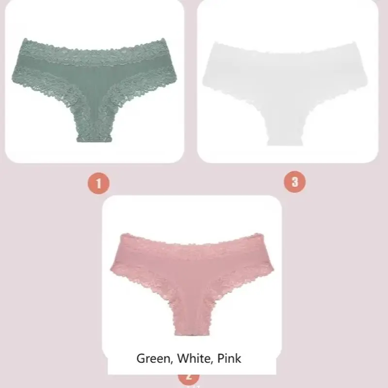 3PCS/Set Women Sexy Lace Panties Cotton Seamless Brazilian Panties Female Sexy Low Rise Soft Underwear G-String Lingerie S-XL