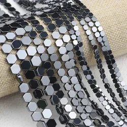 Hexagon Hematite Beads 4/6/8MM Natural Hematite Stone Black Flat Spacer Beads For DIY Jewelry Making Bracelets Necklace Supplies